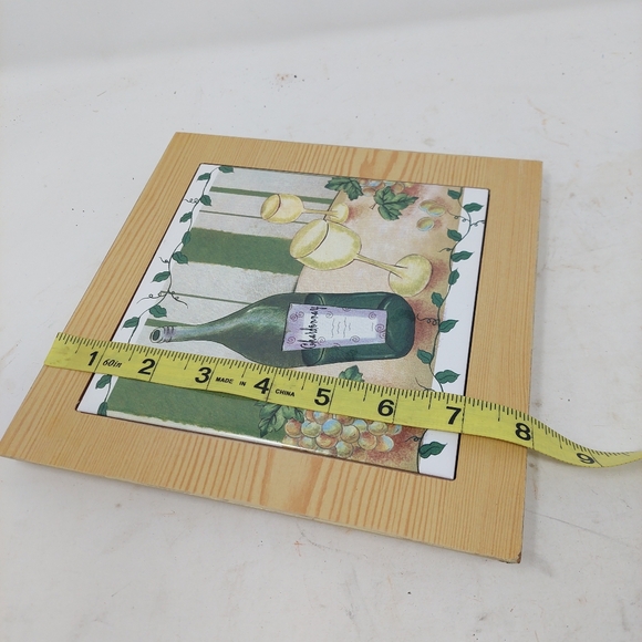 Chardonnay Wine Green Brown Framed Trivet Tile Wall Hanging Kitchen Decor - Picture 6 of 8